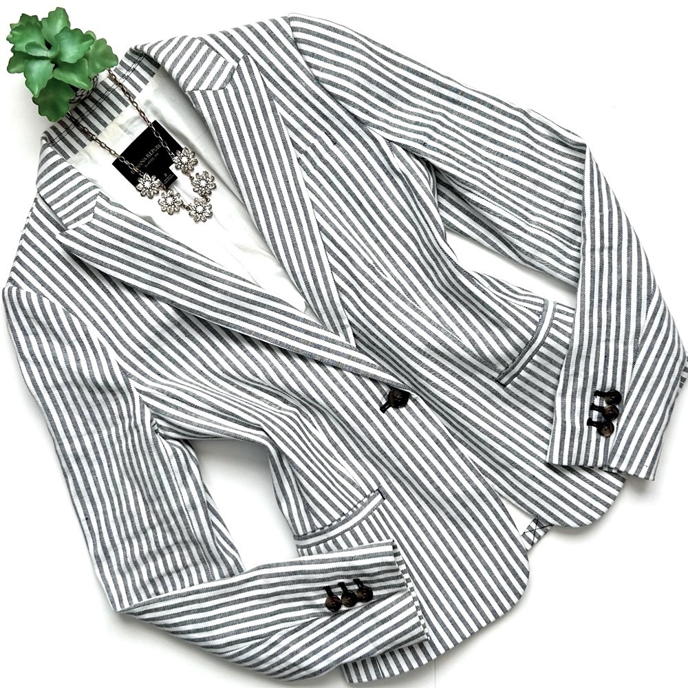Banana Republic Classic Fit Linen Cotton Striped Blazer Size 2